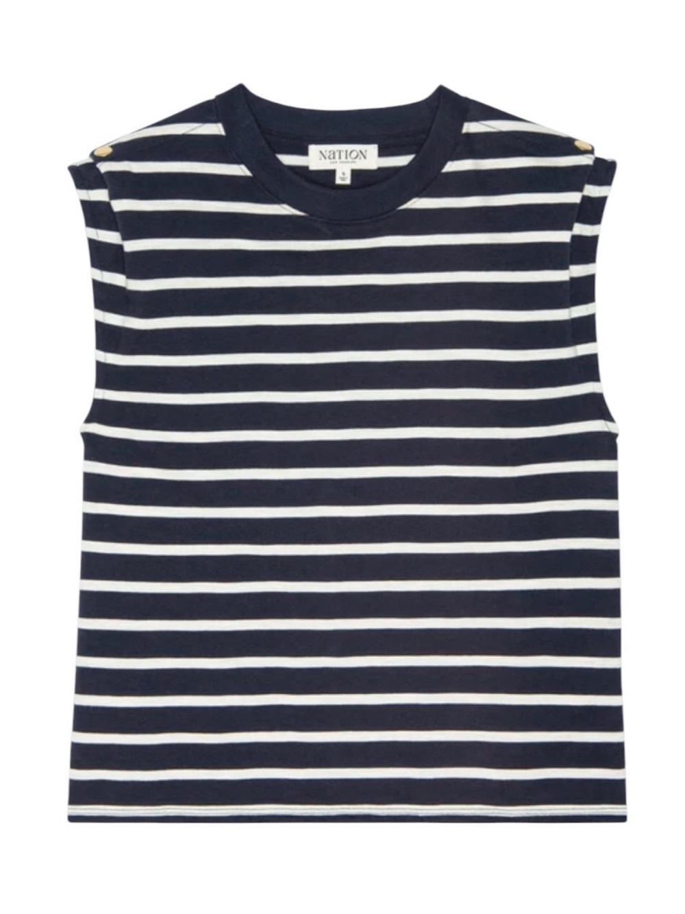 Nation LTD Marina Muscle Tee Navy Stripe Shoulder Buttons Size Large